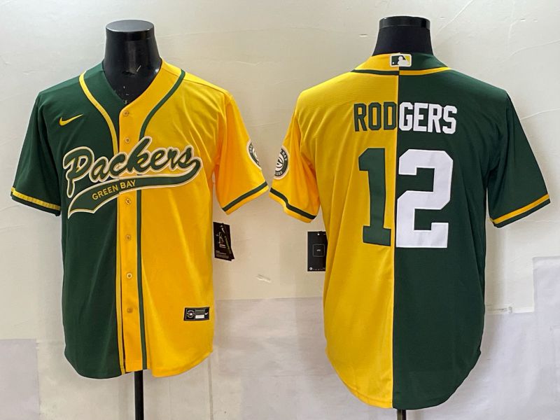 Men 2025 Green Bay Packers #12 Rodgers Green yellow Joint Name Nike Limited NFL Jersey style 001